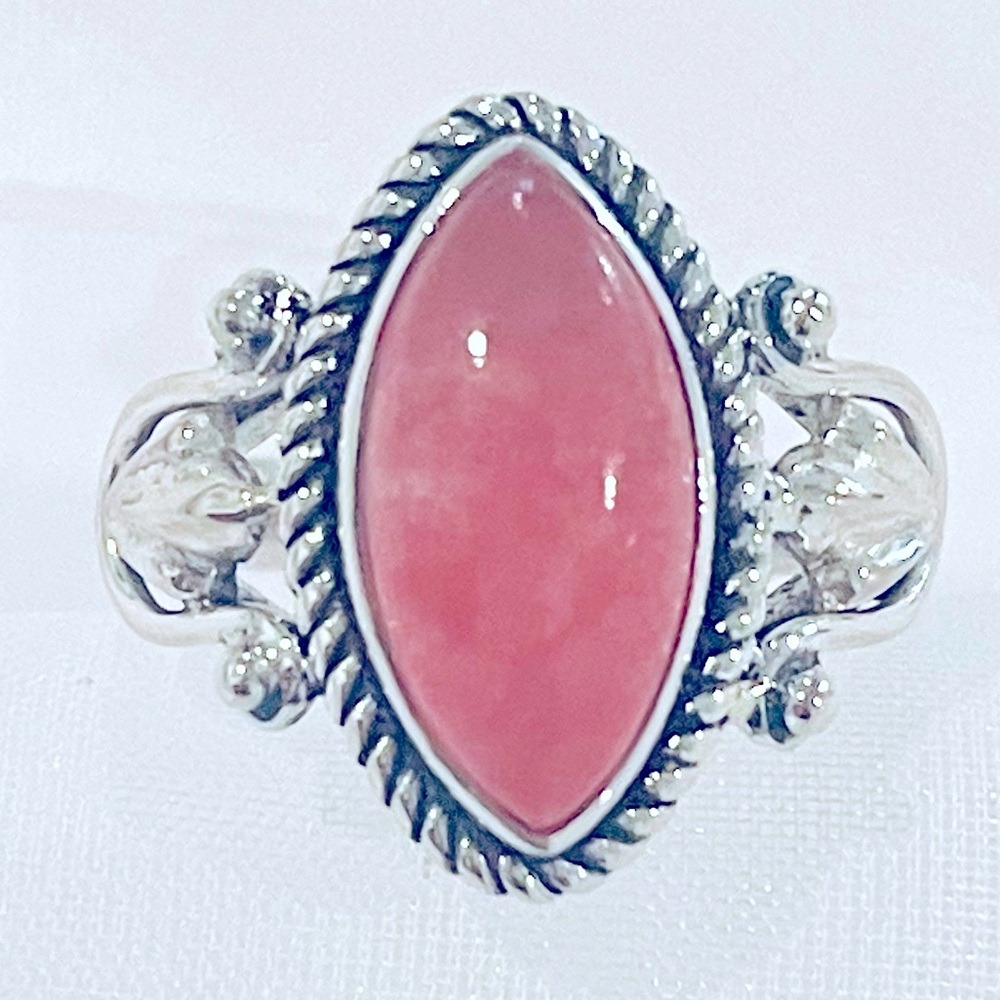 Pink Jade Solid Sterling Silver Ring